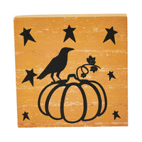 Prim Stars Pumpkin Raven Mustard Base MDF Sign 5x5 - The Fox Decor