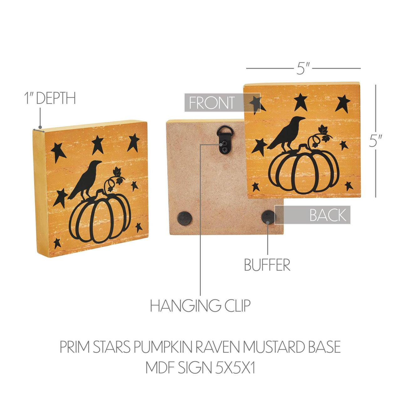 Prim Stars Pumpkin Raven Mustard Base MDF Sign 5x5 - The Fox Decor