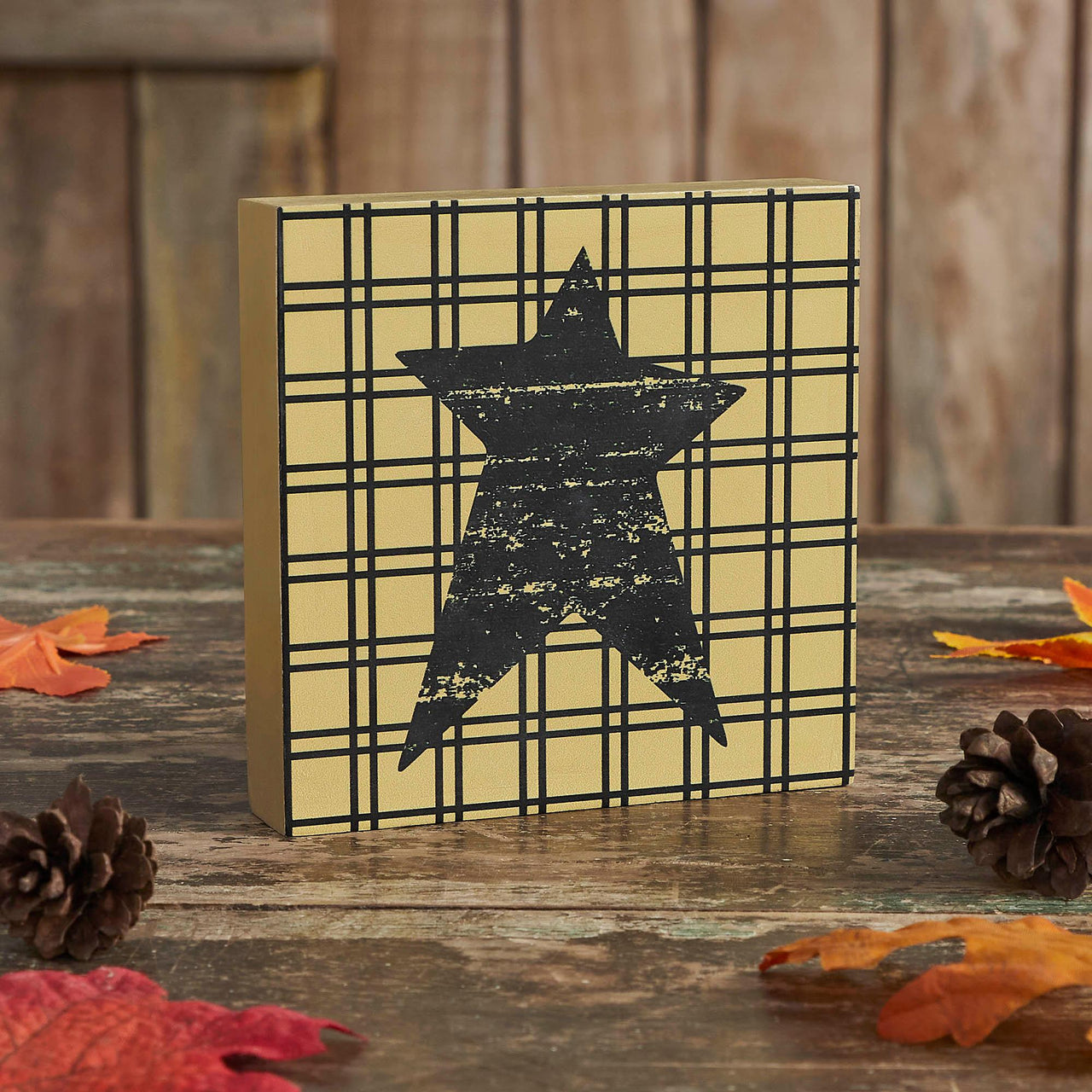 Prim Black Star on Tan Base MDF Sign 5x5 - The Fox Decor