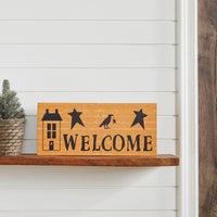 Prim Stars w/ Raven Saltbox House Mustard Base Welcome MDF Sign 7x16 - The Fox Decor