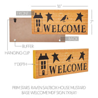 Prim Stars w/ Raven Saltbox House Mustard Base Welcome MDF Sign 7x16 - The Fox Decor