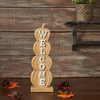 Pumpkin Stack Welcome Wooden Sign Medium 16.5x5.5x2.5 - The Fox Decor