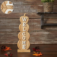 Pumpkin Stack Welcome Wooden Sign Medium 16.5x5.5x2.5 - The Fox Decor
