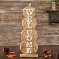 Pumpkin Stack Welcome Wooden Sign Large 24.5x8.25x3 - The Fox Decor
