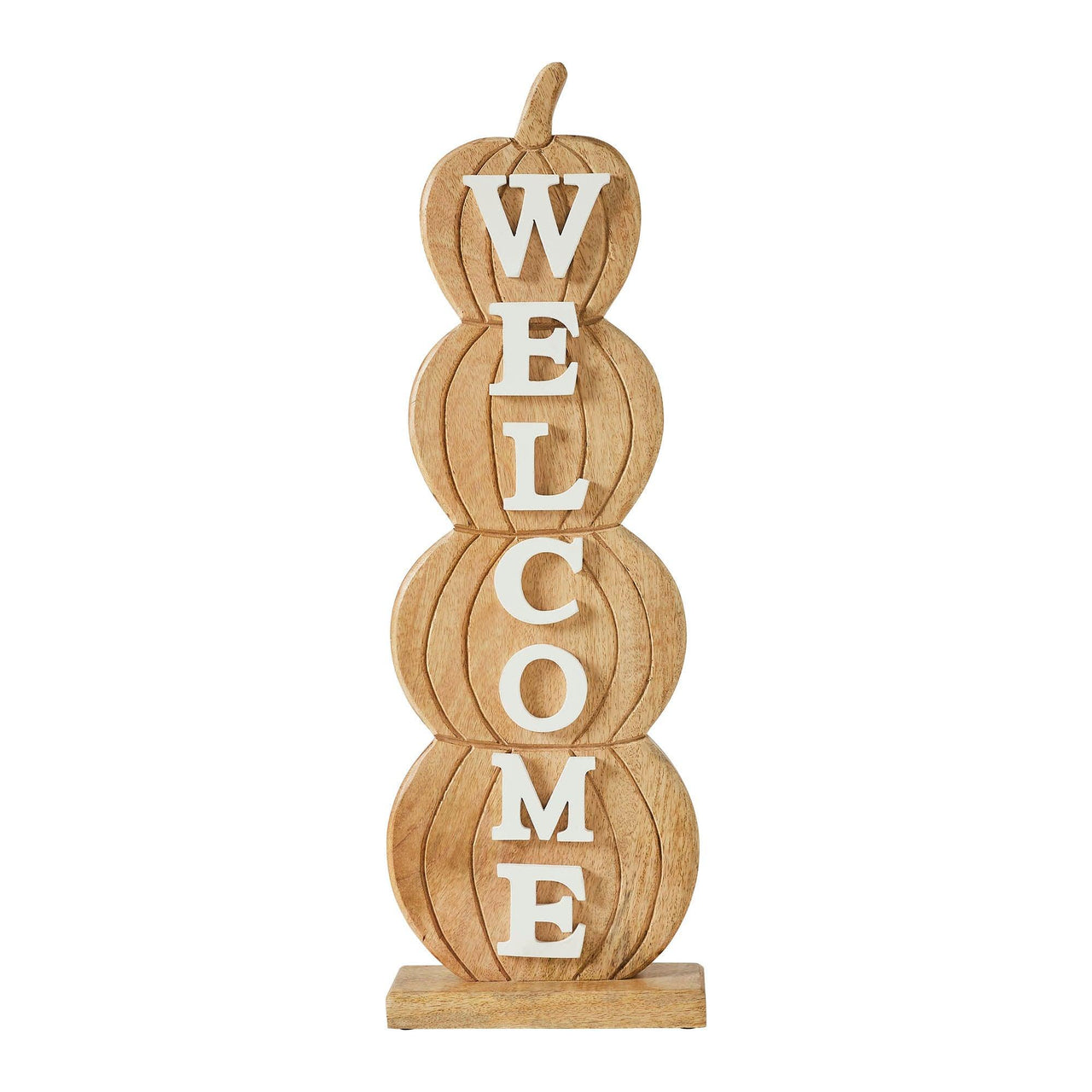Pumpkin Stack Welcome Wooden Sign Large 24.5x8.25x3 - The Fox Decor