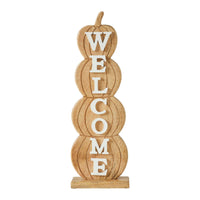 Pumpkin Stack Welcome Wooden Sign Large 24.5x8.25x3 - The Fox Decor
