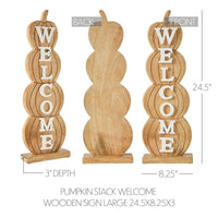 Pumpkin Stack Welcome Wooden Sign Large 24.5x8.25x3 - The Fox Decor