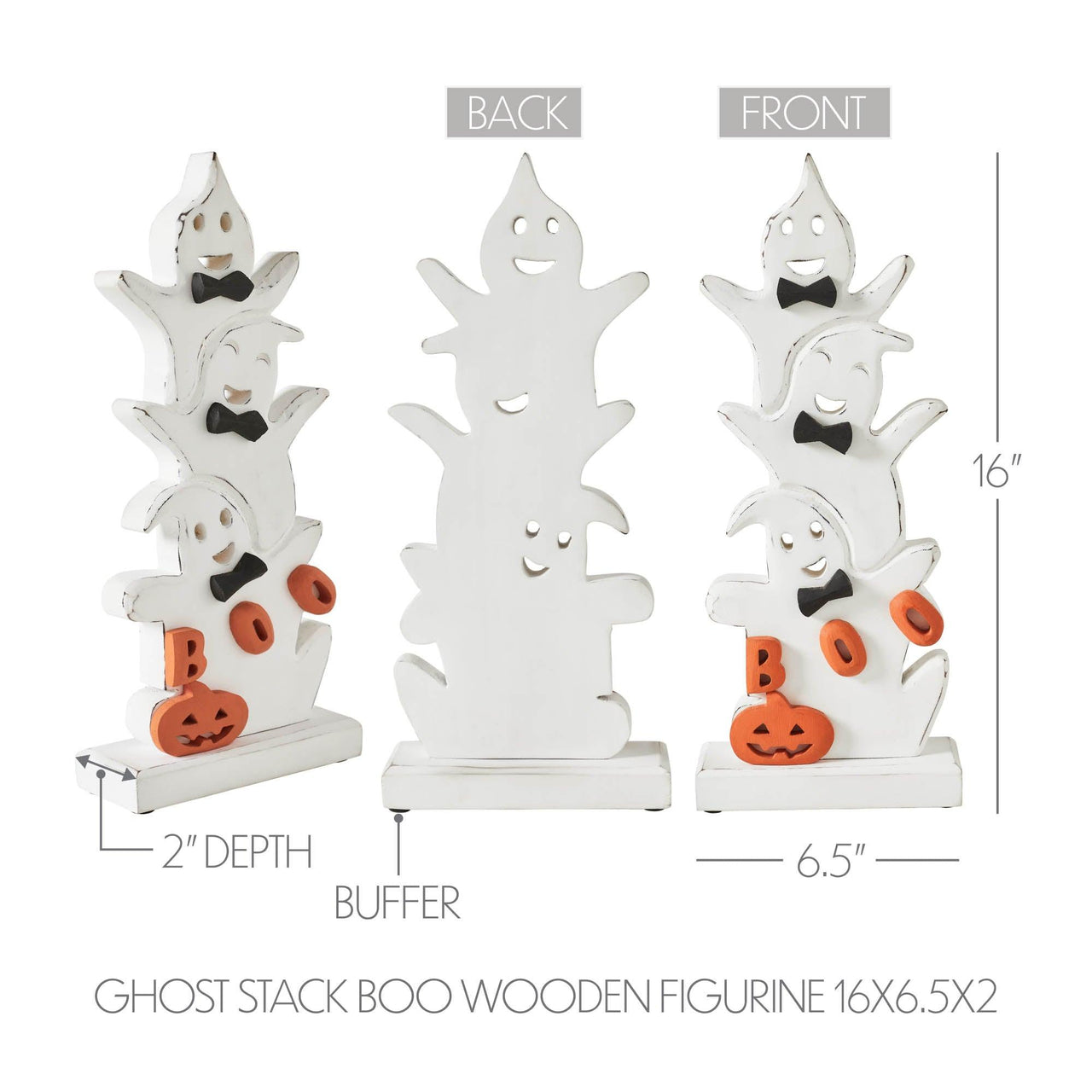 Ghost Stack BOO Wooden Figurine 16x6.5x2 - The Fox Decor