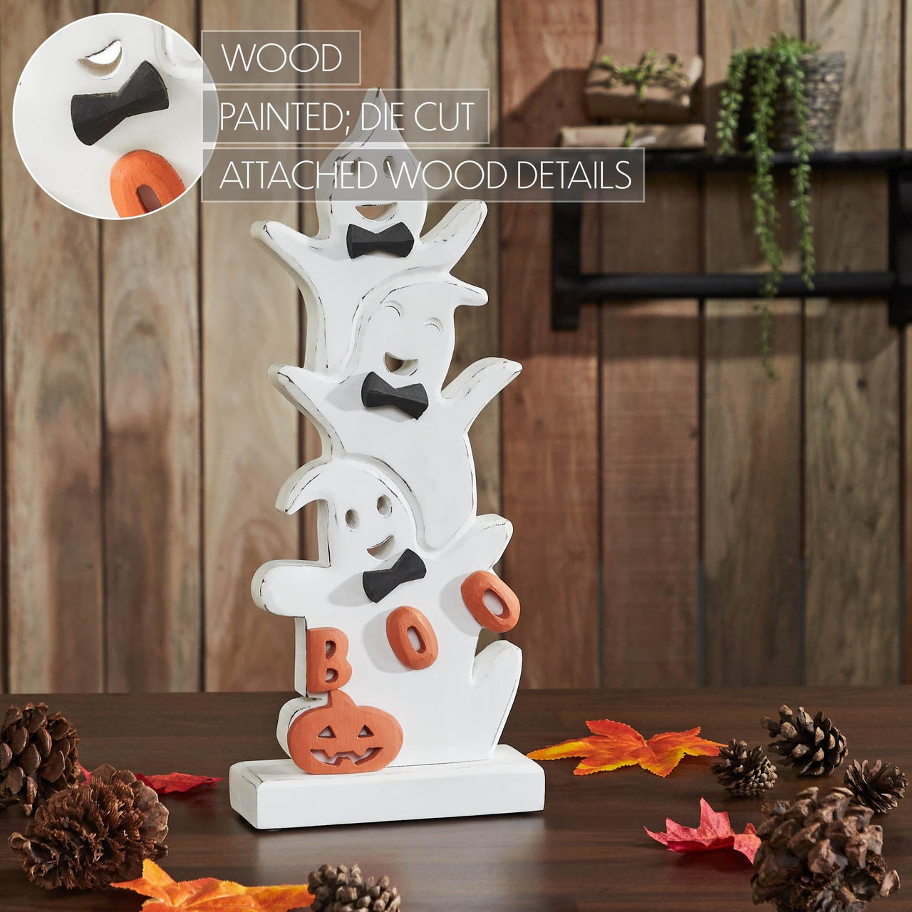 Ghost Stack BOO Wooden Figurine 16x6.5x2 - The Fox Decor