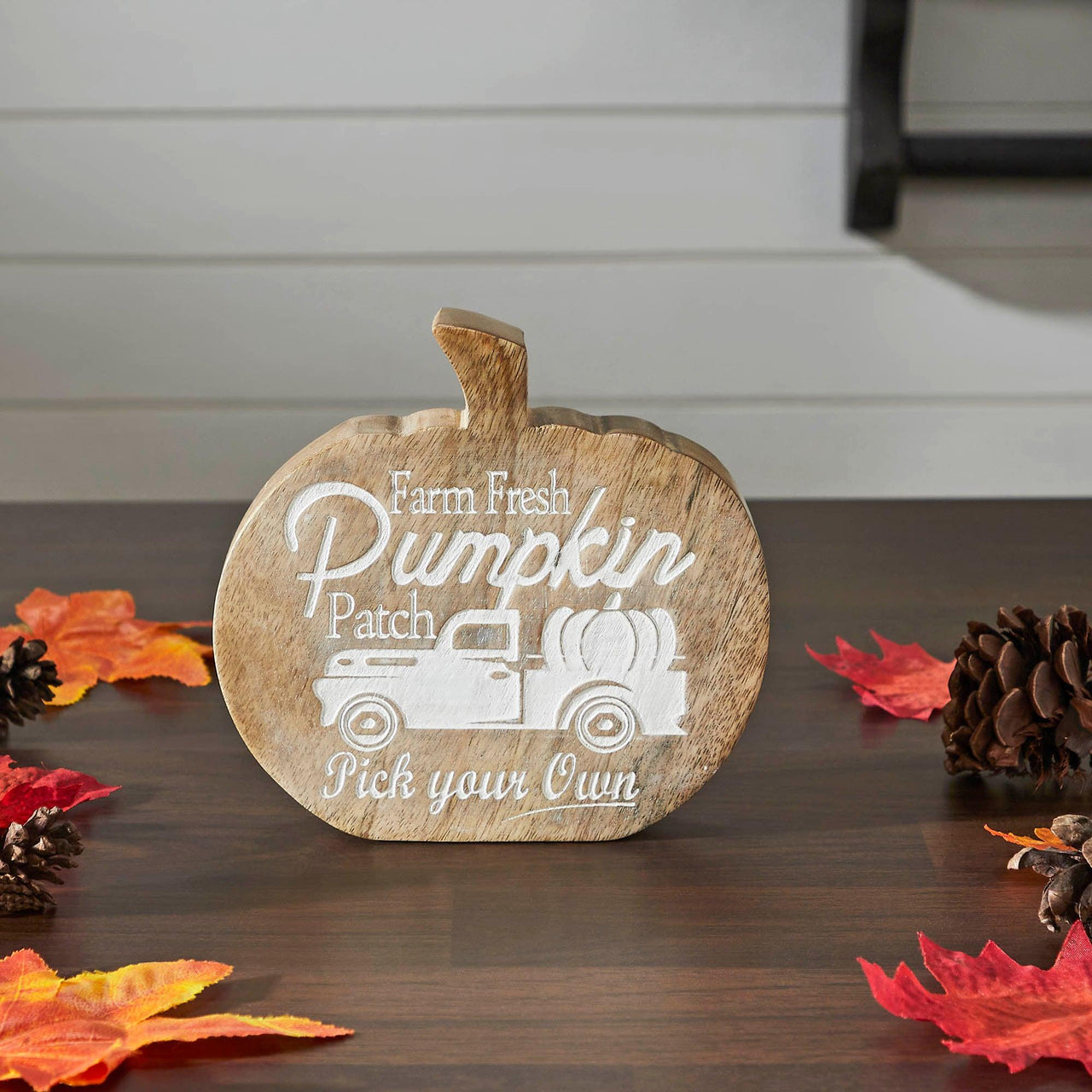 Farm Fresh Pumpkin Patch Pumpkin Shaped Wood Decor 6.25x6x1.25 - The Fox Decor
