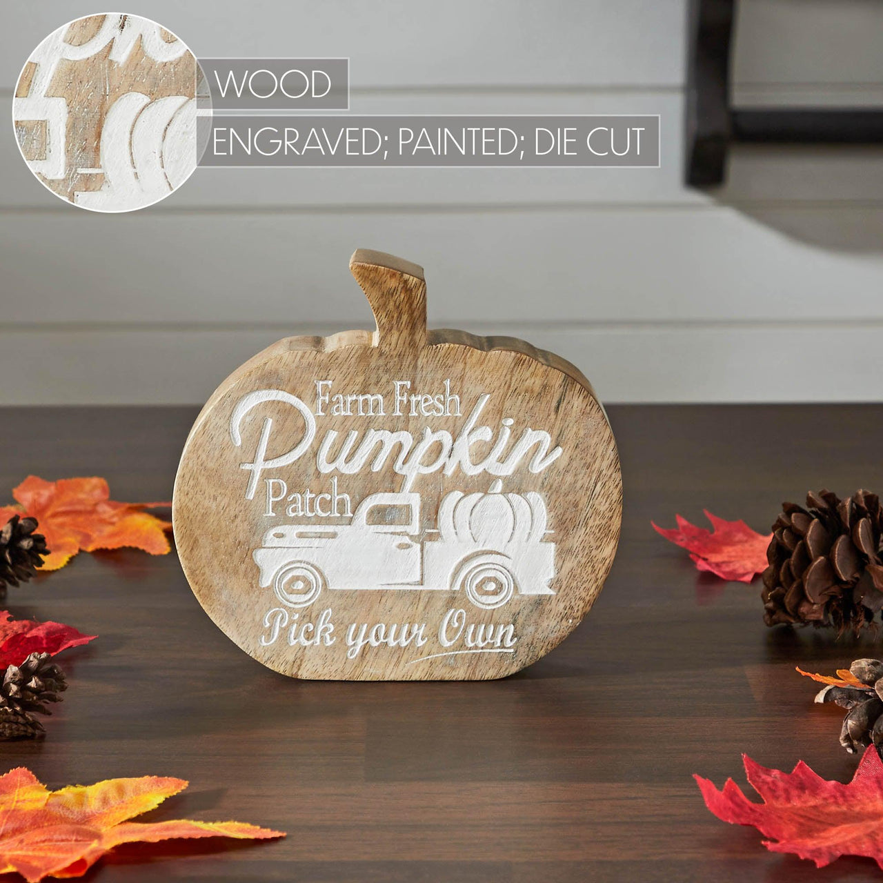 Farm Fresh Pumpkin Patch Pumpkin Shaped Wood Decor 6.25x6x1.25 - The Fox Decor