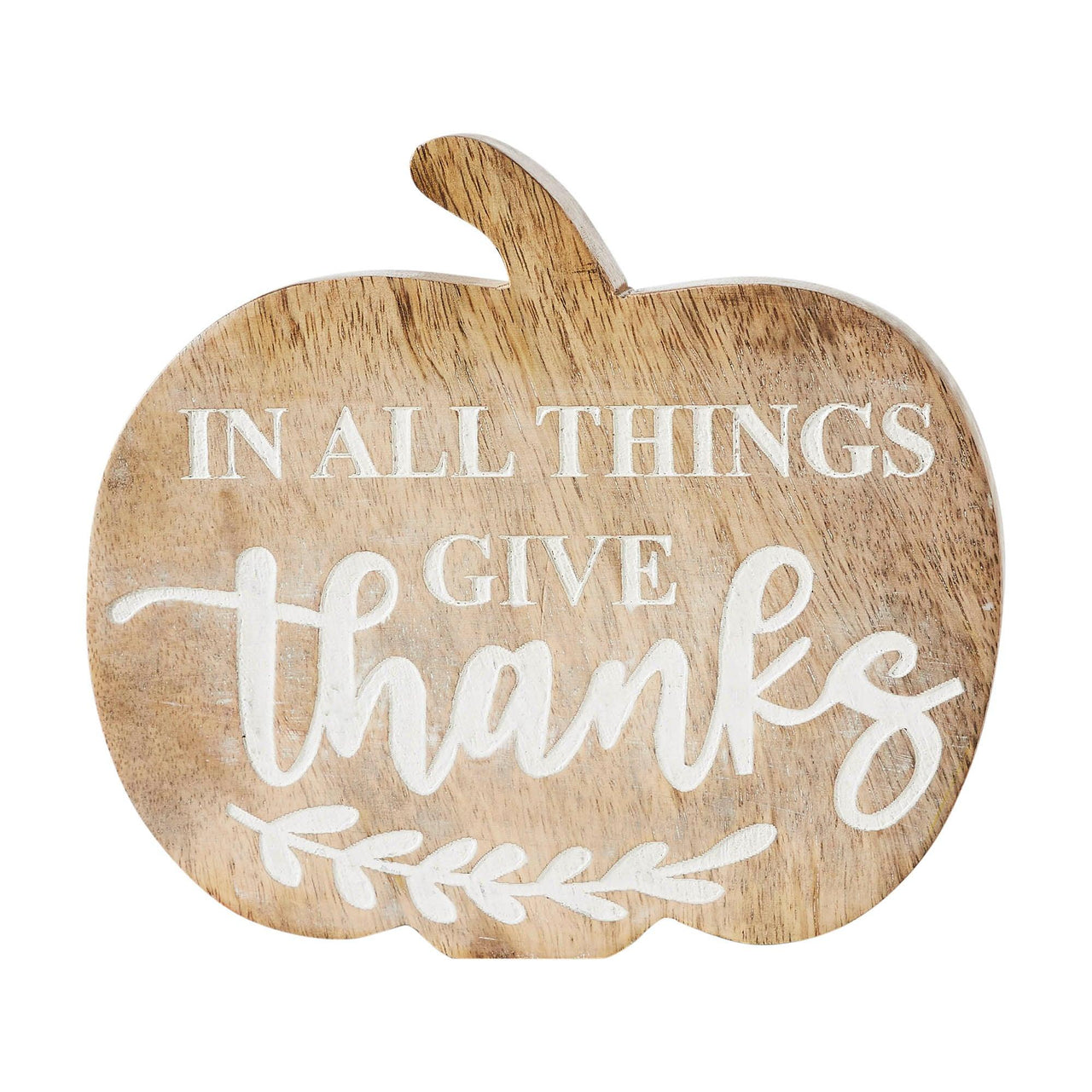 In All Things Give Thanks Pumpkin Shaped Wood Decor 6.75x6.5x1.25 - The Fox Decor