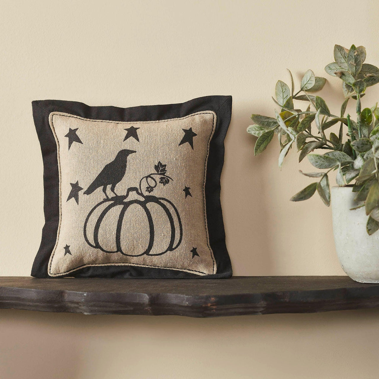 Raven Harvest Primitive Pumpkin Pillow 6x6 - The Fox Decor
