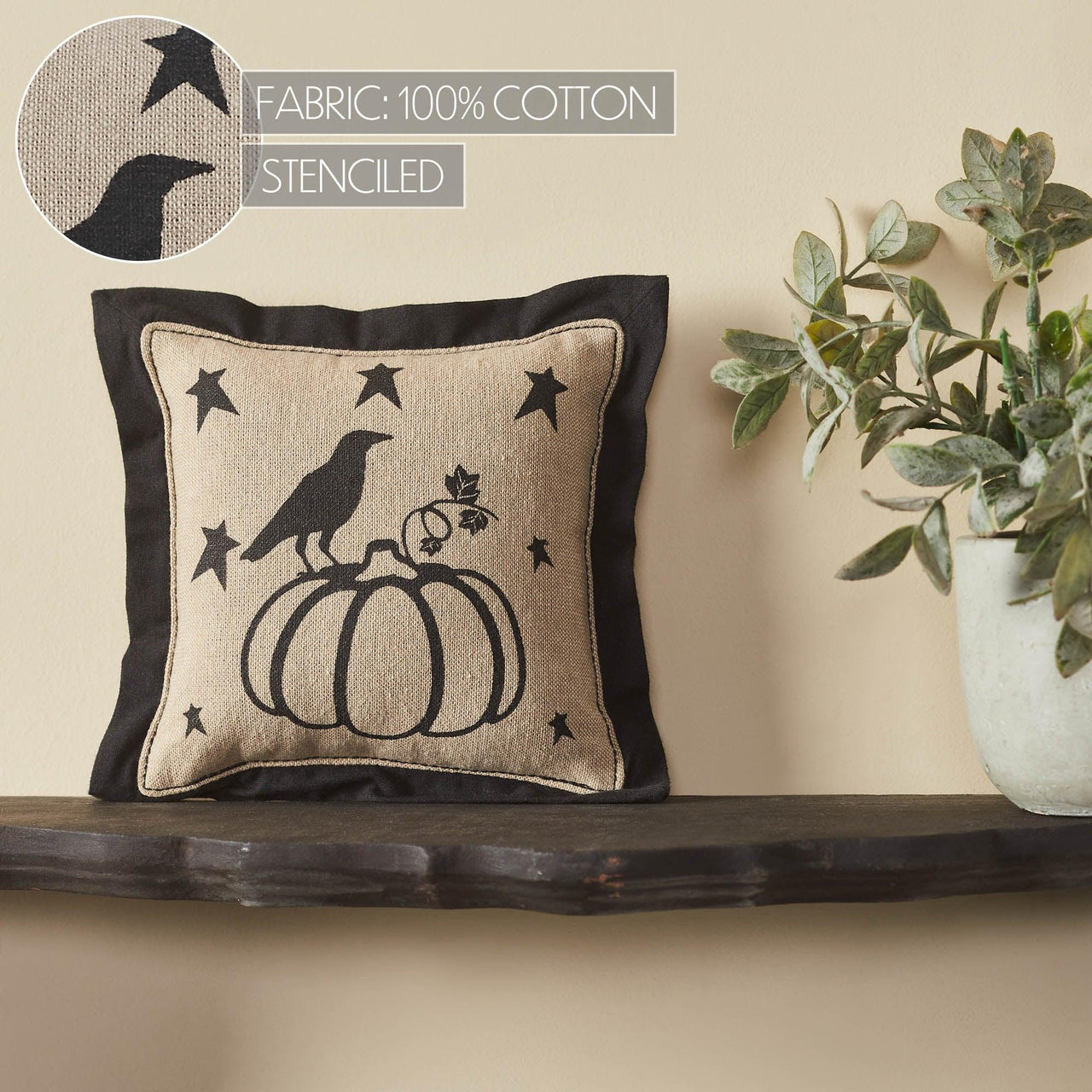 Raven Harvest Primitive Pumpkin Pillow 6x6 - The Fox Decor