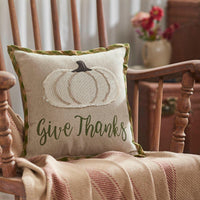 Harvest Blessings Applique Pumpkin Give Thanks Pillow 12x12 - The Fox Decor