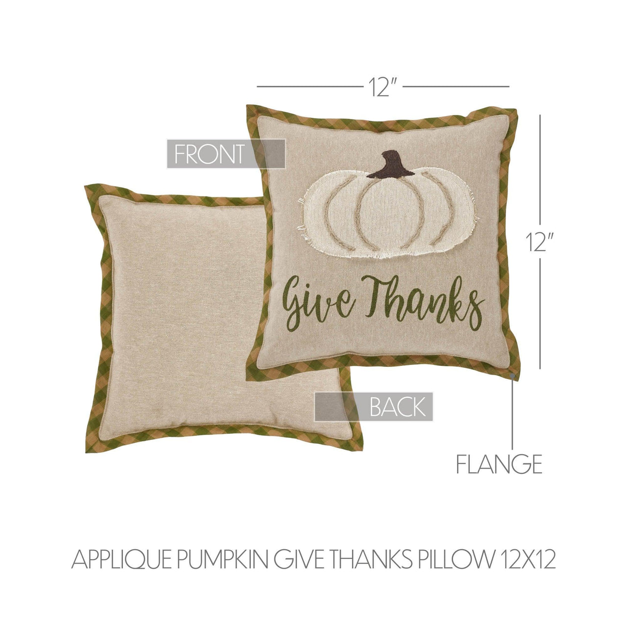 Harvest Blessings Applique Pumpkin Give Thanks Pillow 12x12 - The Fox Decor