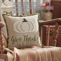 Harvest Blessings Applique Pumpkin Give Thanks Pillow 12x12 - The Fox Decor