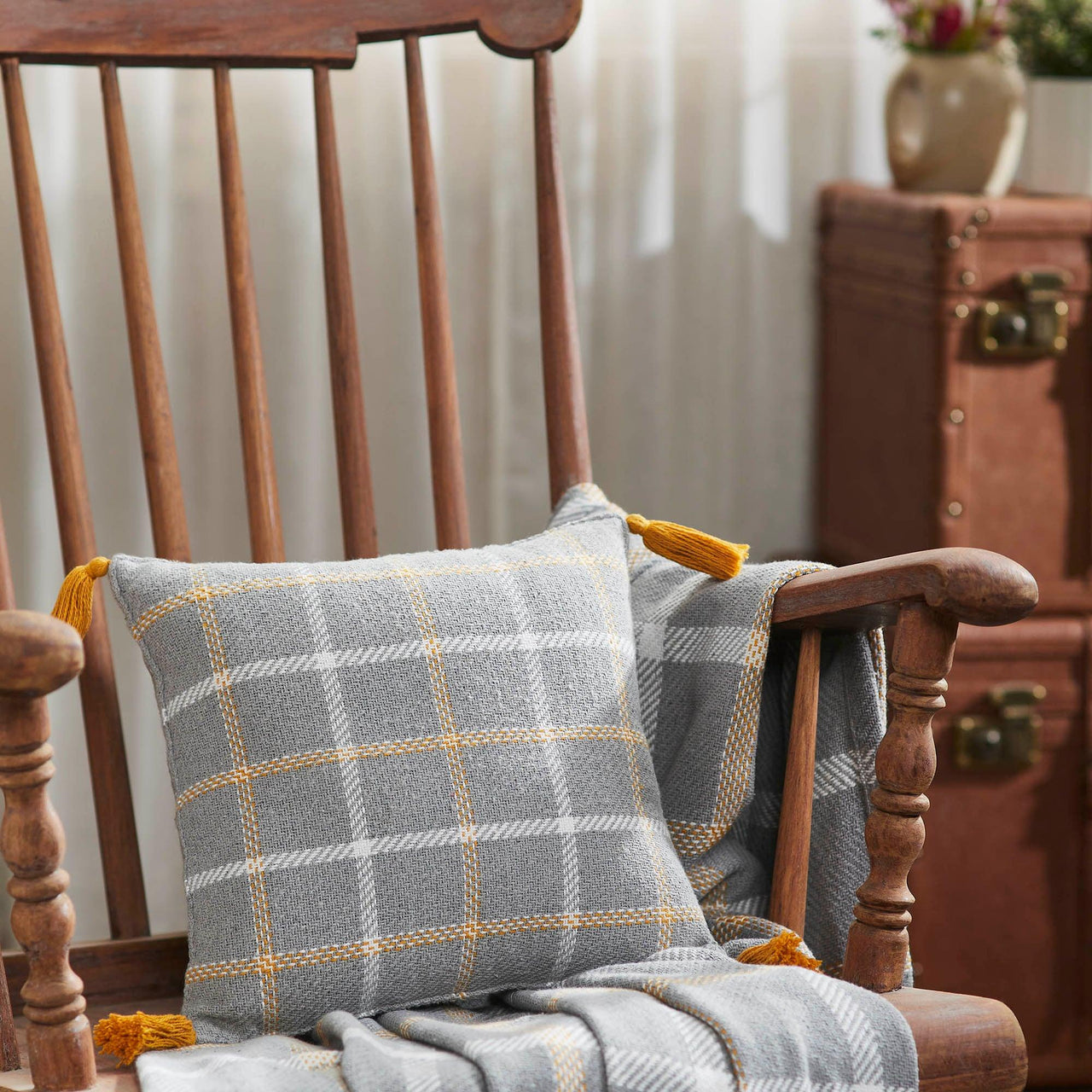 Harvest Blessings Woven Plaid Pillow 12x12 - The Fox Decor