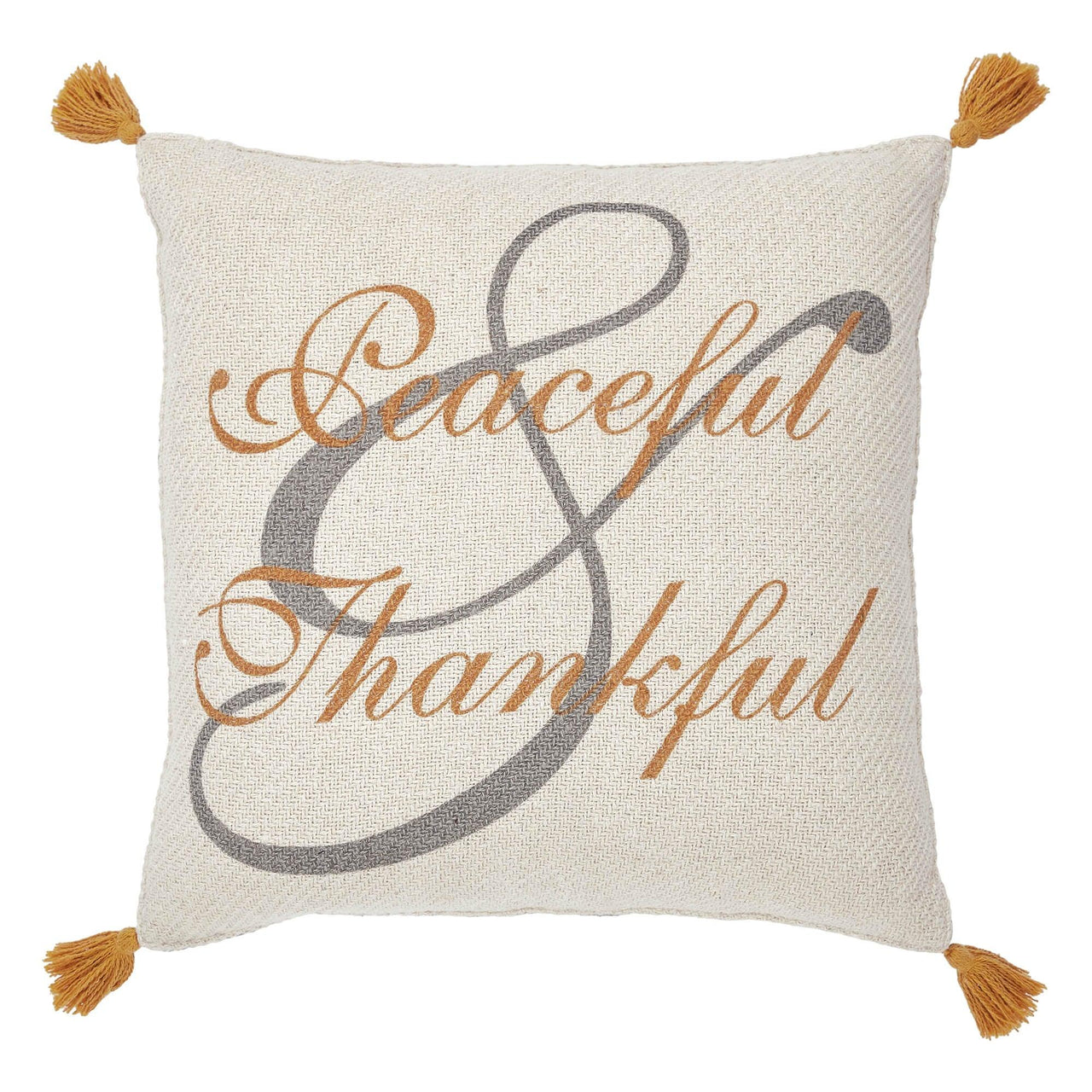 Harvest Blessings Peaceful & Thankful Woven Pillow 14x14 - The Fox Decor