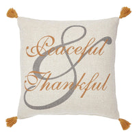 Harvest Blessings Peaceful & Thankful Woven Pillow 14x14 - The Fox Decor