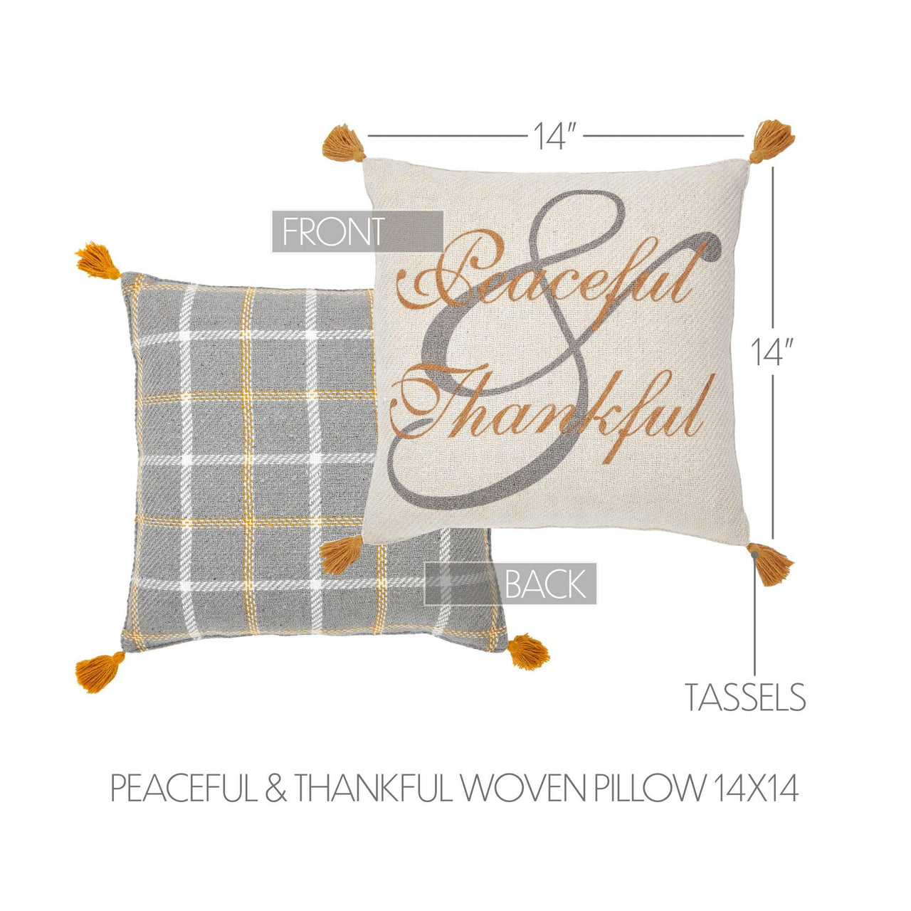 Harvest Blessings Peaceful & Thankful Woven Pillow 14x14 - The Fox Decor