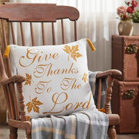 Harvest Blessings Give Thanks to the Lord Woven Pillow 18x18 - The Fox Decor