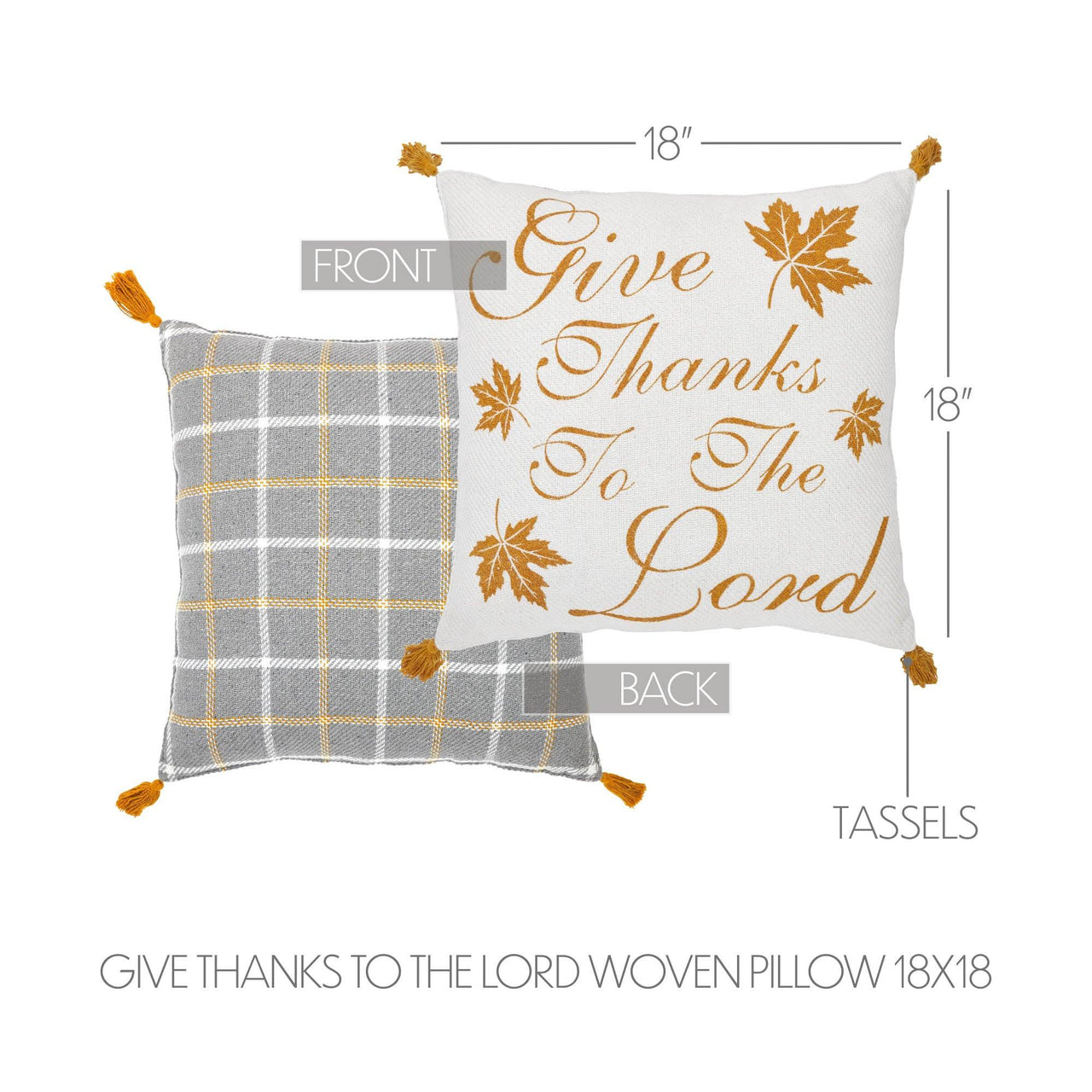 Harvest Blessings Give Thanks to the Lord Woven Pillow 18x18 - The Fox Decor