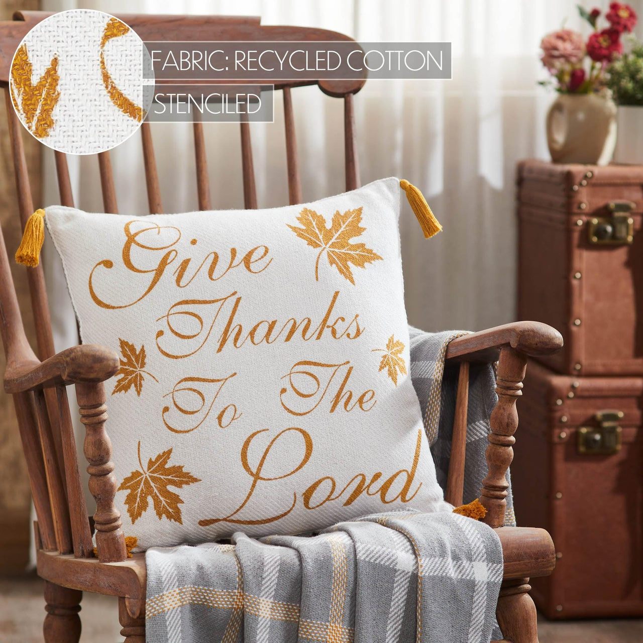 Harvest Blessings Give Thanks to the Lord Woven Pillow 18x18 - The Fox Decor