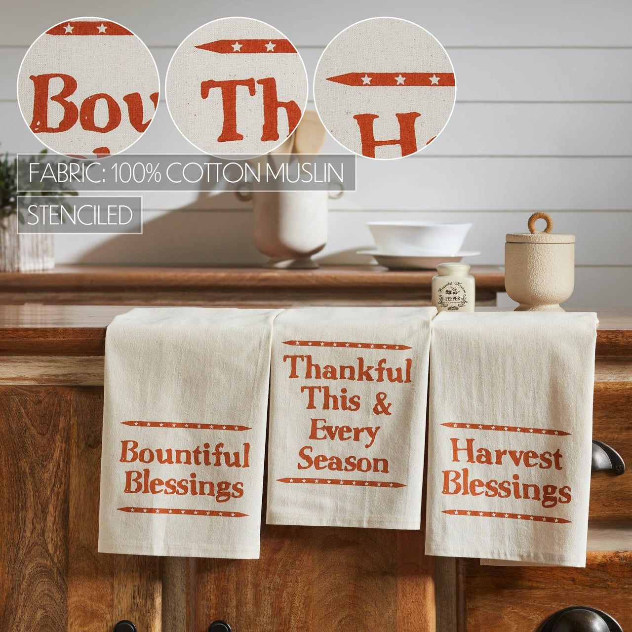 Harvest Blessings Tea Towel Set of 3 19x28 - The Fox Decor