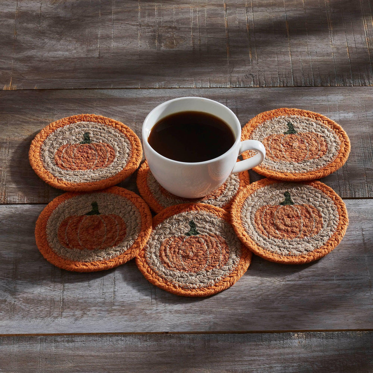 Harvest Blessings Natural Stencil Pumpkin Coaster Set of 6 - The Fox Decor