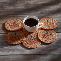 Harvest Blessings Natural Stencil Pumpkin Coaster Set of 6 - The Fox Decor