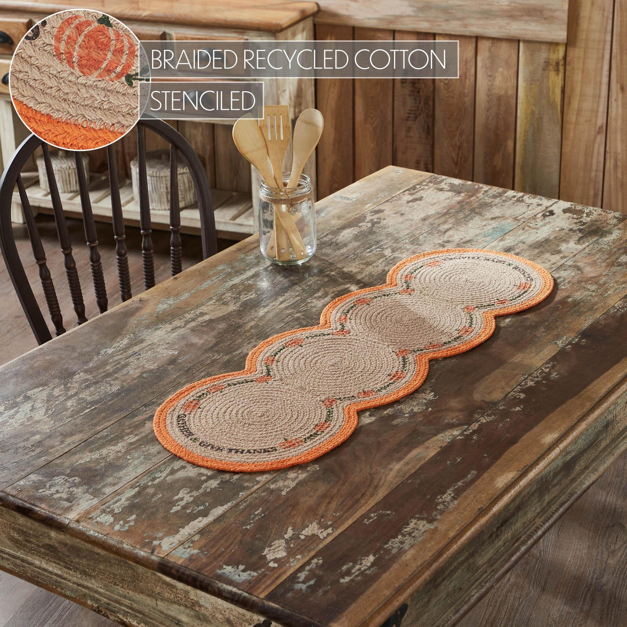 Harvest Blessings Natural Stencil Pumpkin Runner 12x36 - The Fox Decor