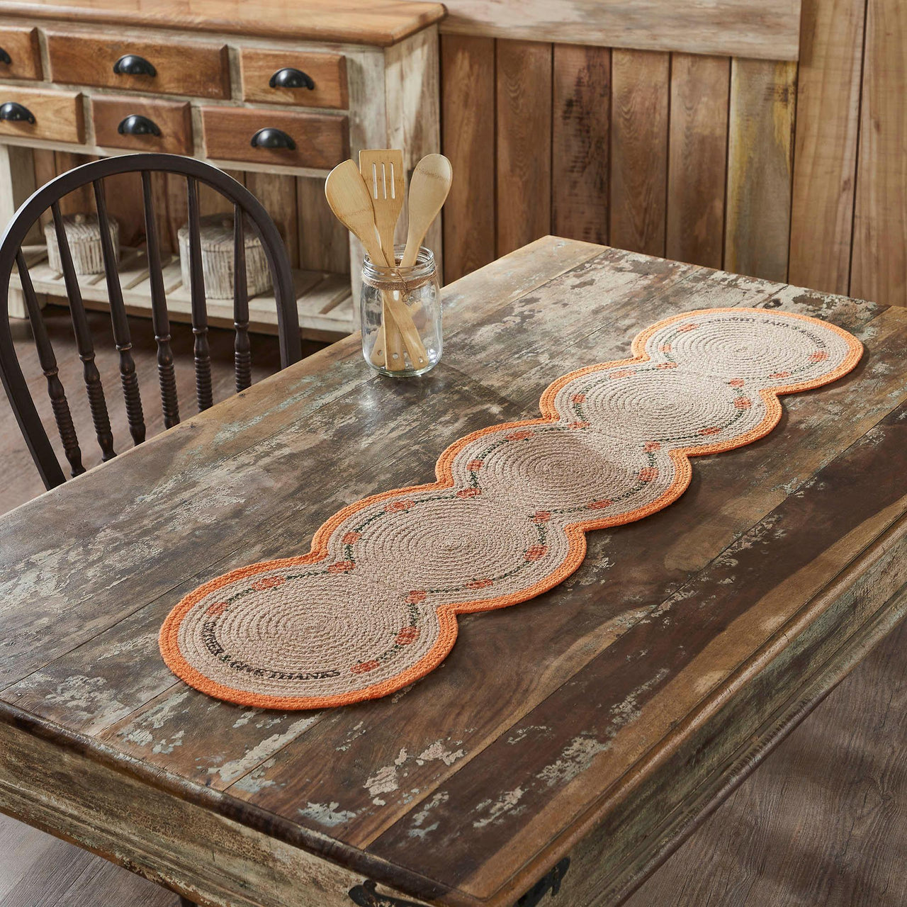 Harvest Blessings Natural Stencil Pumpkin Runner 12x48 - The Fox Decor