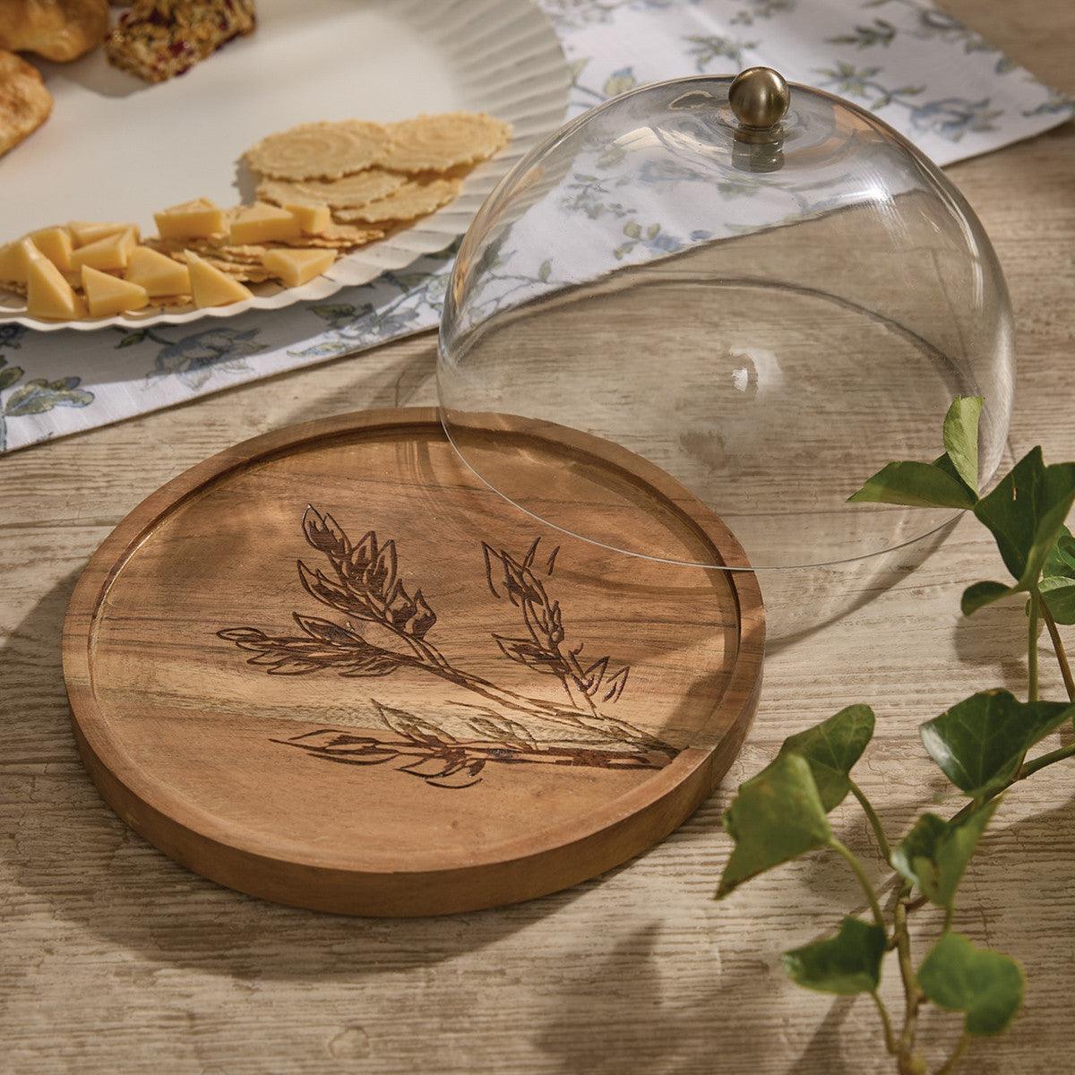 Leaves Wood Cheese Board With Glass Dome - Set of 2 Park Designs - The Fox Decor