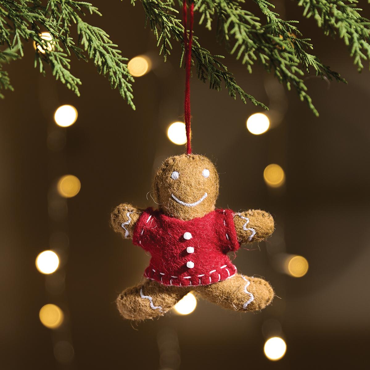 Gingerbread Man Wool Felt Ornament - Set of 4 Park Designs - The Fox Decor