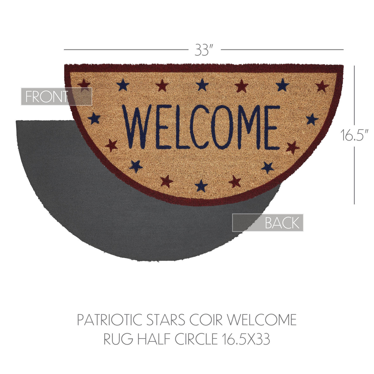 Patriotic Stars Welcome Coir Rug Half Circle 16.5x33 VHC Brands