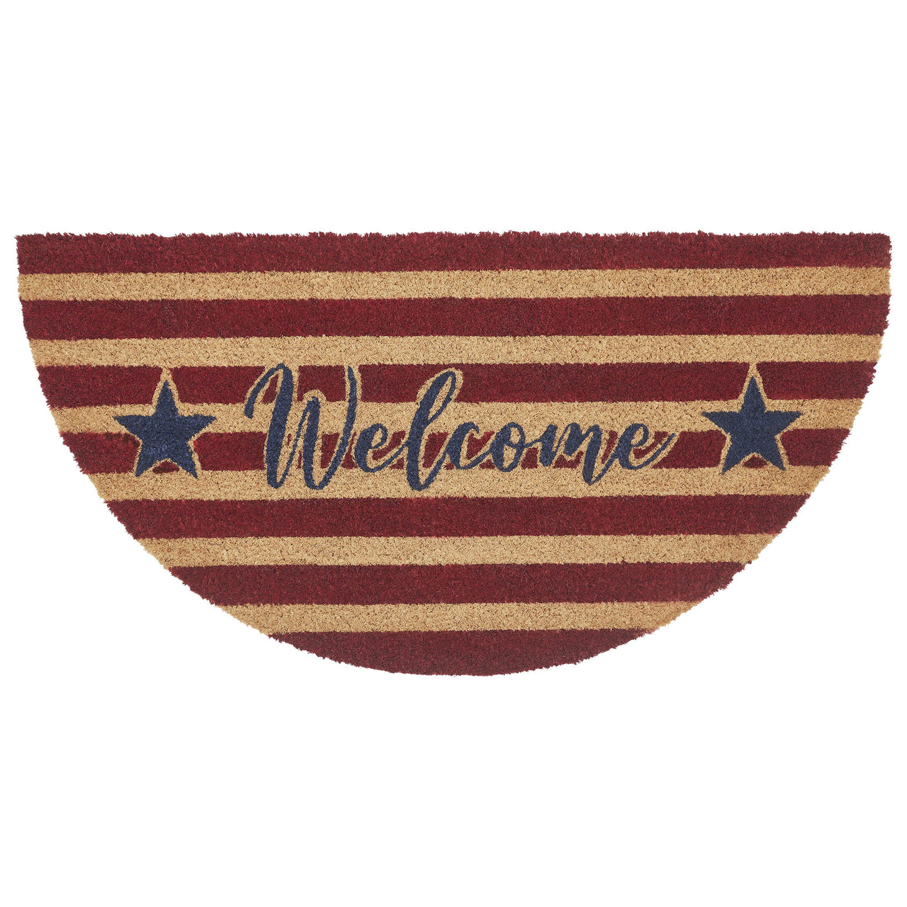 Patriotic Stripes Coir Welcome Rug Half Circle 16.5x33 VHC Brands