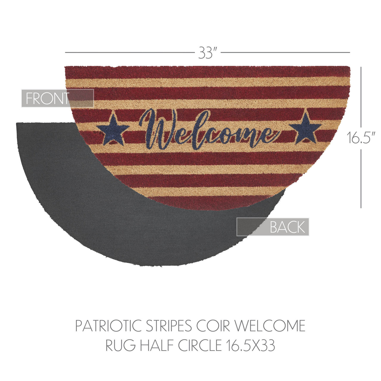 Patriotic Stripes Coir Welcome Rug Half Circle 16.5x33 VHC Brands