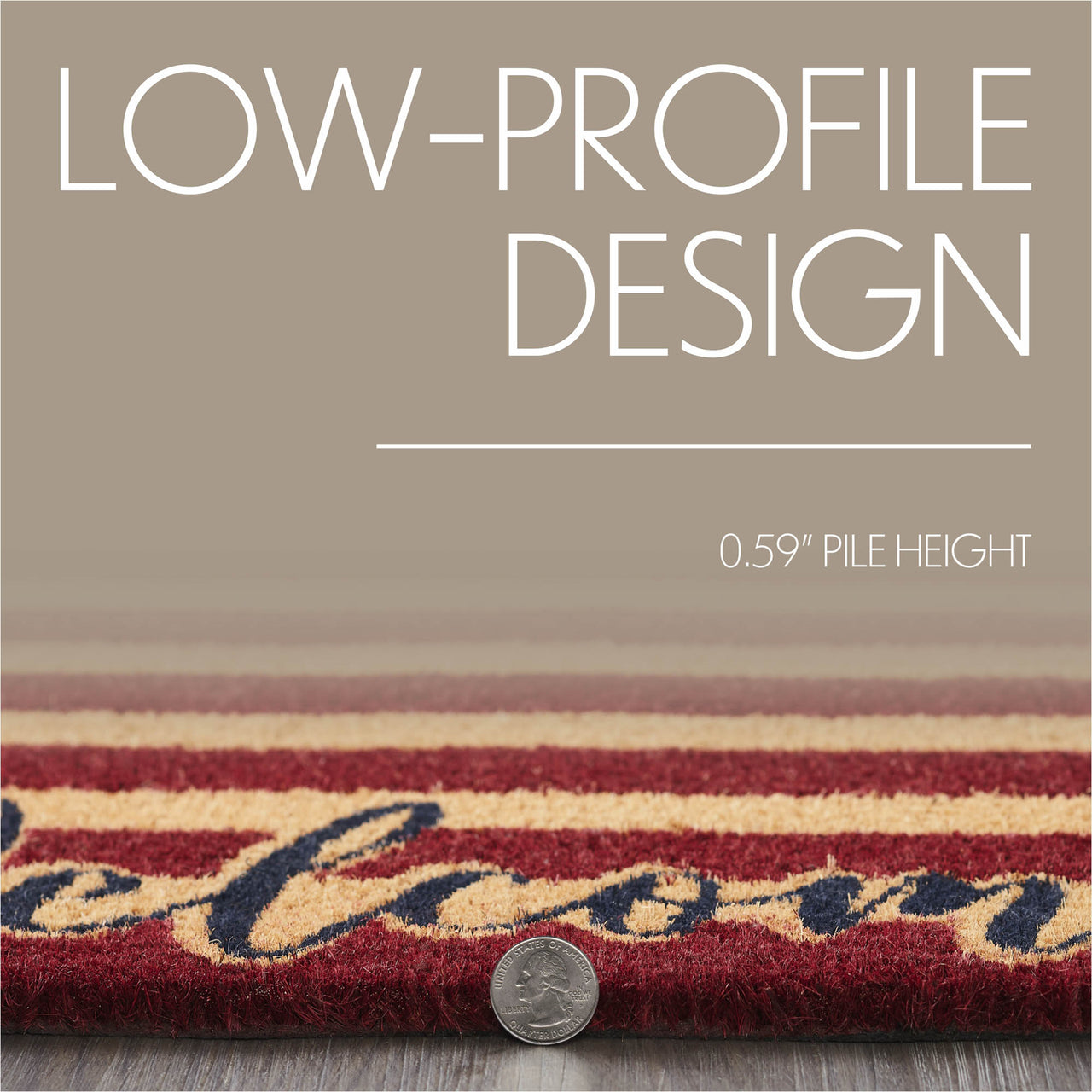 Patriotic Stripes Coir Welcome Rug Half Circle 16.5x33 VHC Brands