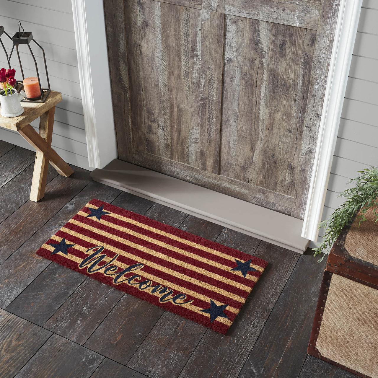 Patriotic Stripes Coir Welcome Rug Rect 17x36 VHC Brands