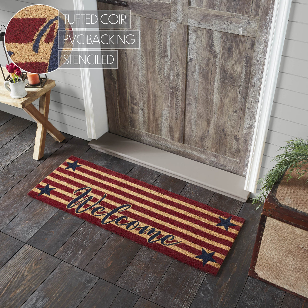Patriotic Stripes Coir Welcome Rug Rect 17x48 VHC Brands