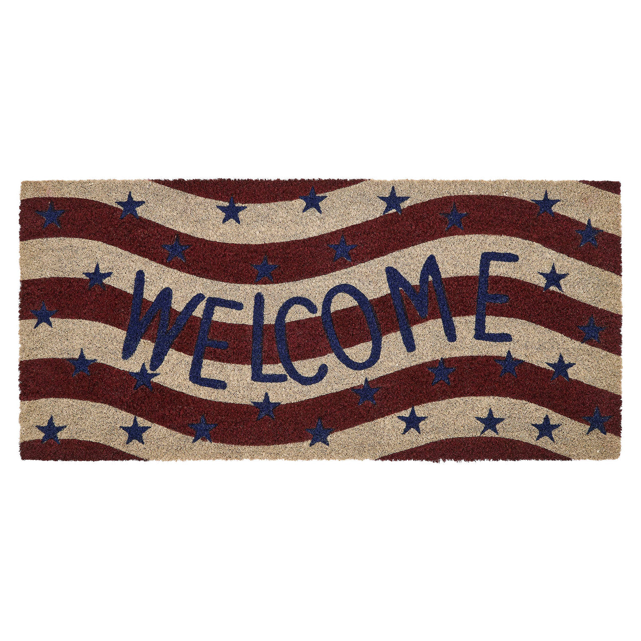 RWB Flag Stripes Coir Welcome Rug Rect 17x36 VHC Brands