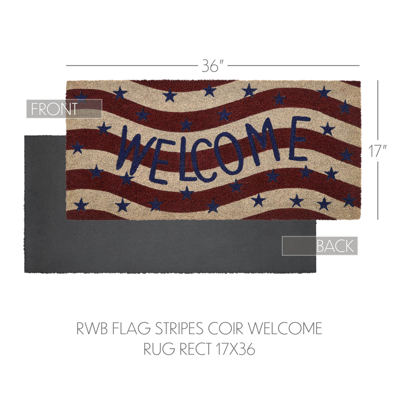 RWB Flag Stripes Coir Welcome Rug Rect 17x36 VHC Brands