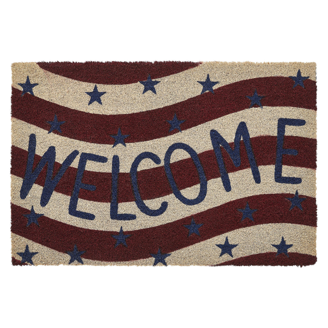 RWB Flag Stripes Coir Welcome Rug Rect 20x30 VHC Brands