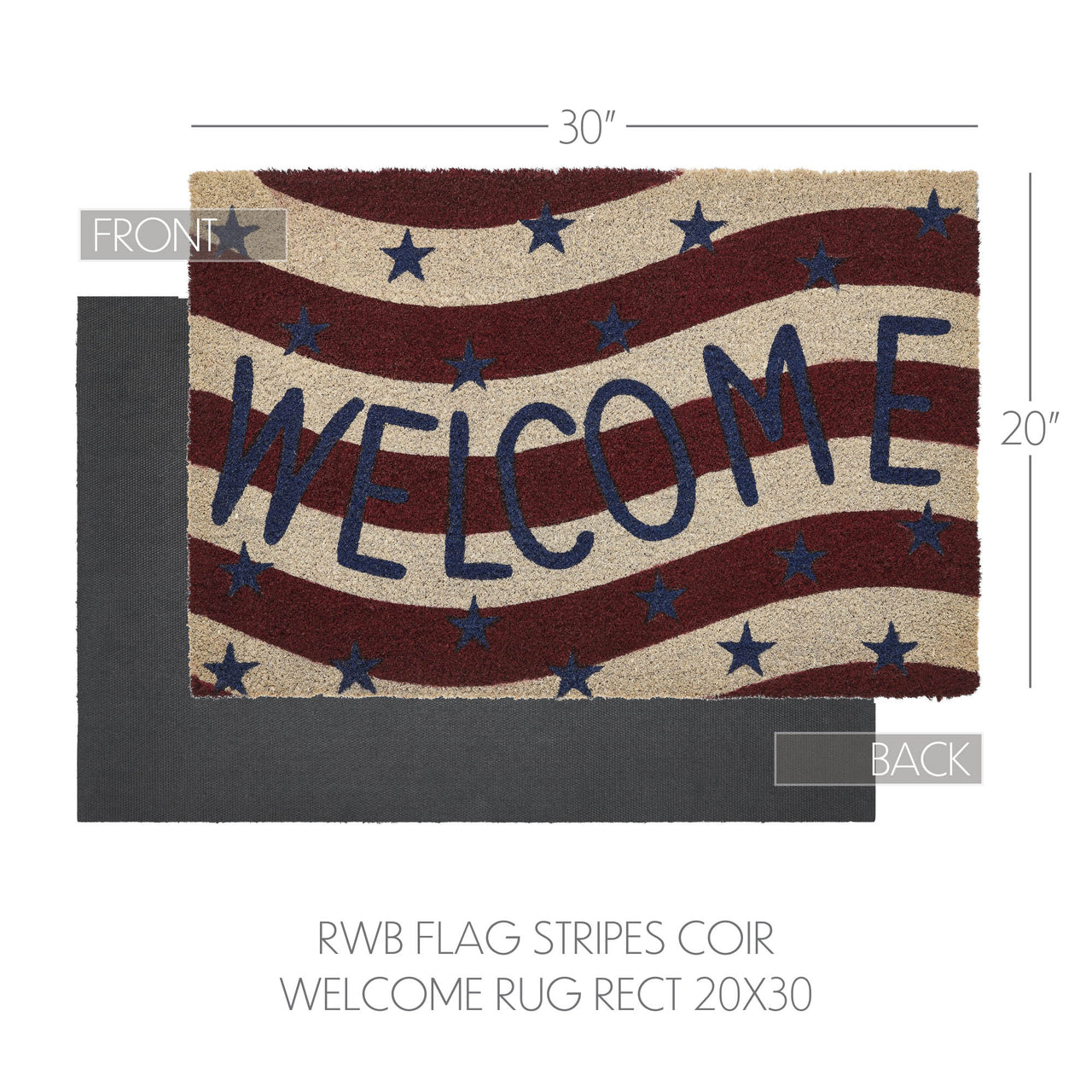 RWB Flag Stripes Coir Welcome Rug Rect 20x30 VHC Brands