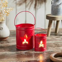 Patriotic Star Barn Red Metal Candle Holder Set of 2 - 5.5/3.5 inch - VHC Brands