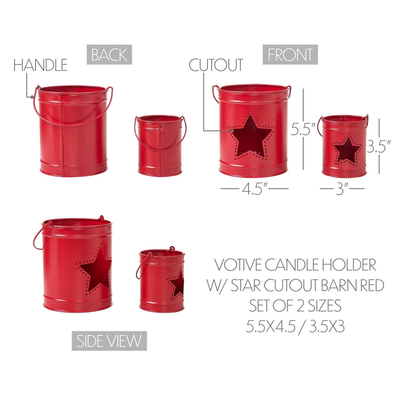Patriotic Star Barn Red Metal Candle Holder Set of 2 - 5.5/3.5 inch - VHC Brands