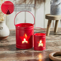 Patriotic Star Barn Red Metal Candle Holder Set of 2 - 5.5/3.5 inch - VHC Brands