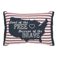 Land Of The Free Because Of The Brave American Map On Red Stripes Pillow 14x20 VHC Brands