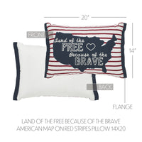 Land Of The Free Because Of The Brave American Map On Red Stripes Pillow 14x20 VHC Brands